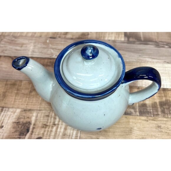 Ceramic Teapot With Lid White With Blue Rim 6-Cup Capacity Handcrafted Pottery S - Picture 2 of 5
